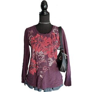 purple floral y2k sequined long sleeve